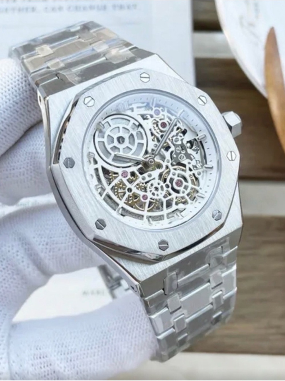 Skeleton Dial Stainless Steel AP Watch clone- Silver Rolex